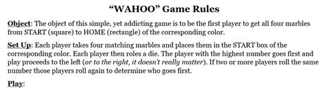 Wahoo Game Rules Printable